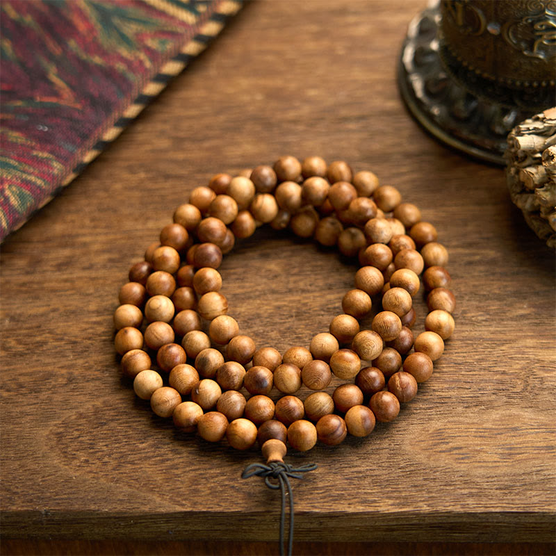 Lightning Strike Peach Wood 108-Bead Mala Bracelet — main product view