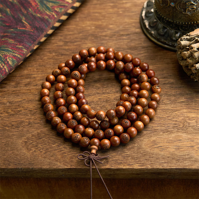 Lightning Struck Jujube Wood Golden Light Mantra 108-Bead Mala Bracelet — main product view