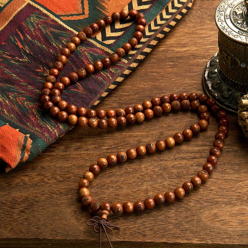 Lightning Struck Jujube Wood Golden Light Mantra 108-Bead Mala Bracelet — product view 2