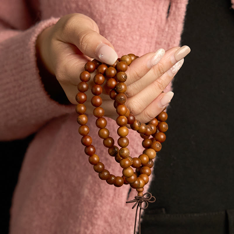 Lightning Struck Jujube Wood Golden Light Mantra 108-Bead Mala Bracelet — product view 3