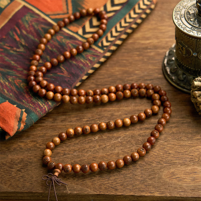 Lightning Struck Jujube Wood Golden Light Mantra 108-Bead Mala Bracelet — product view 5