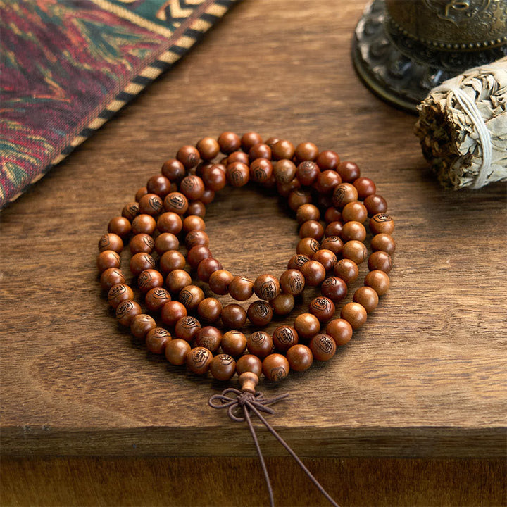 Lightning Struck Jujube Wood Golden Light Mantra 108-Bead Mala Bracelet — product view 6