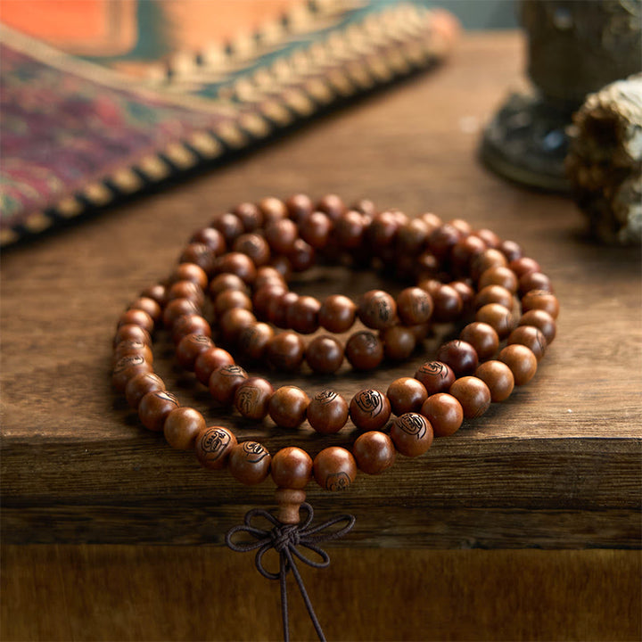 Lightning Struck Jujube Wood Golden Light Mantra 108-Bead Mala Bracelet — product view 7