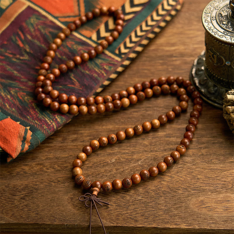 Lightning Struck Jujube Wood Golden Light Mantra 108-Bead Mala Bracelet — product view 9