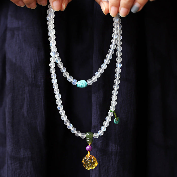 Moonstone Amber Lotus Turquoise Crystal 108-Bead Mala Bracelet — product view 3
