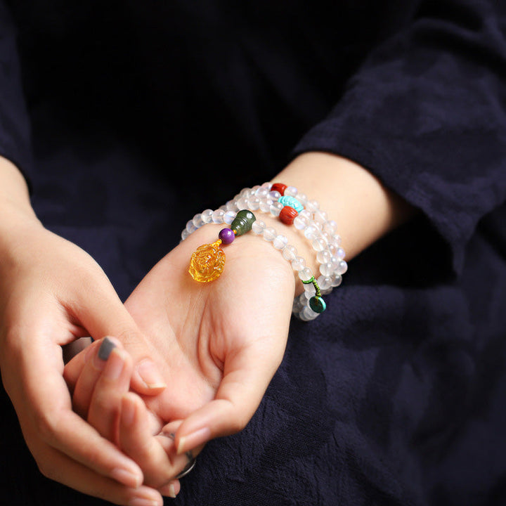 Moonstone Amber Lotus Turquoise Crystal 108-Bead Mala Bracelet — product view 4