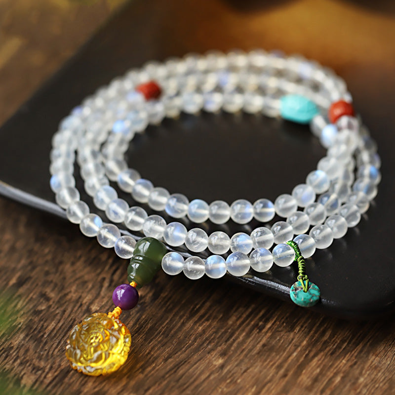 Moonstone Amber Lotus Turquoise Crystal 108-Bead Mala Bracelet — product view 8