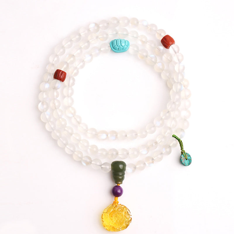 Moonstone Amber Lotus Turquoise Crystal 108-Bead Mala Bracelet — product view 9