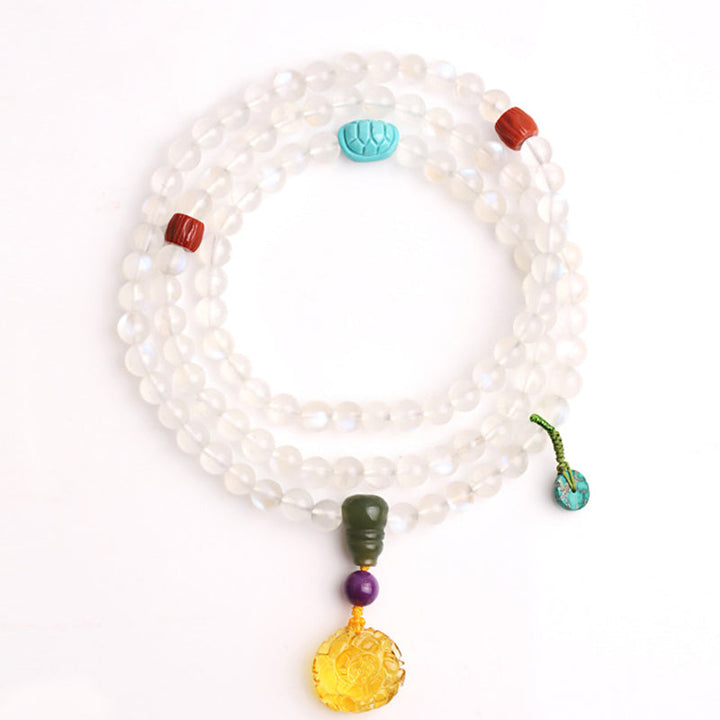 Moonstone Amber Lotus Turquoise Crystal 108-Bead Mala Bracelet — product view 9