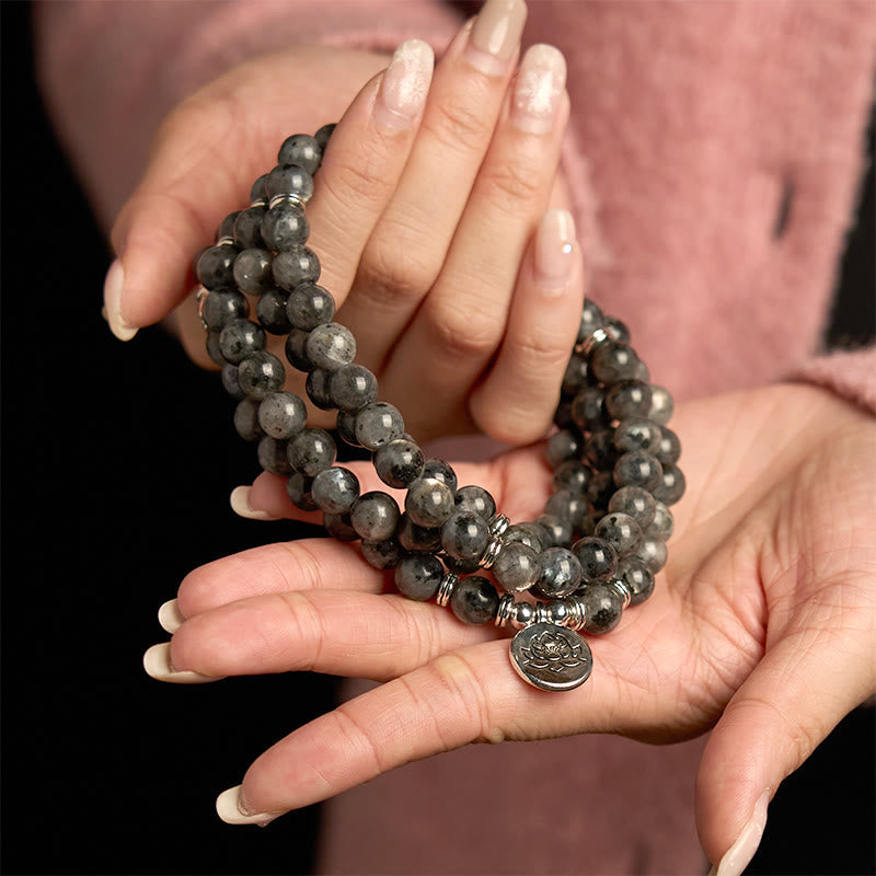 Multi-Layer Black Glitter Stone Lotus Positivity 108-Bead Mala Bracelet — product view 4