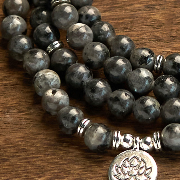 Multi-Layer Black Glitter Stone Lotus Positivity 108-Bead Mala Bracelet — product view 5