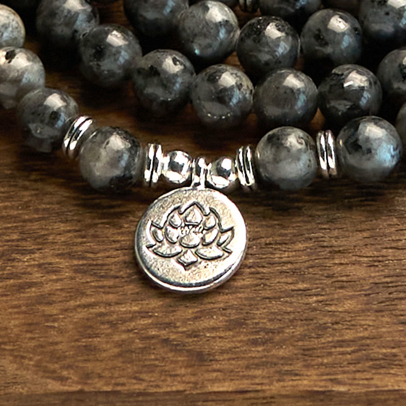 Multi-Layer Black Glitter Stone Lotus Positivity 108-Bead Mala Bracelet — product view 6