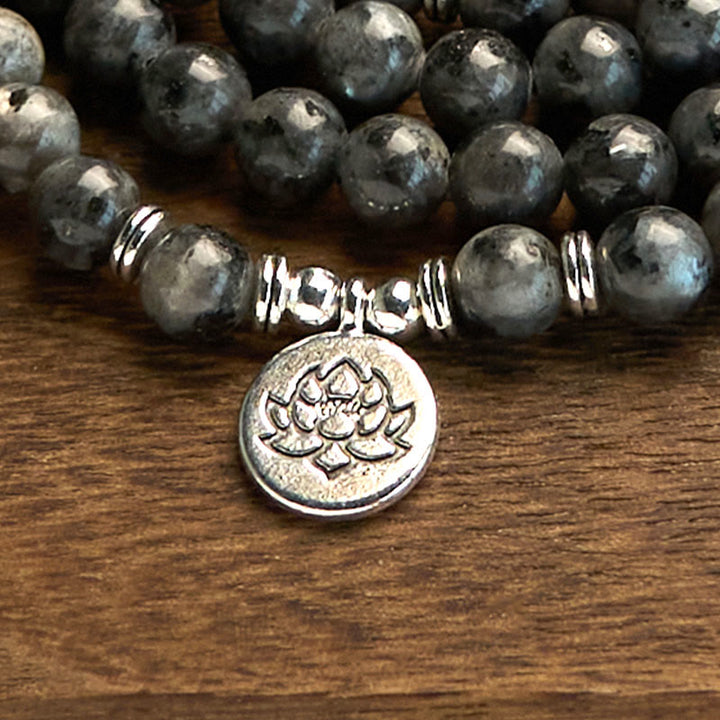 Multi-Layer Black Glitter Stone Lotus Positivity 108-Bead Mala Bracelet — product view 6