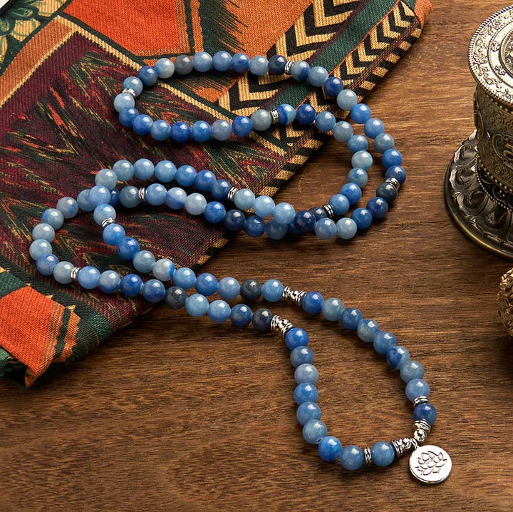 Multi-Layer Blue Aventurine Lotus 108-Bead Mala Bracelet — product view 2