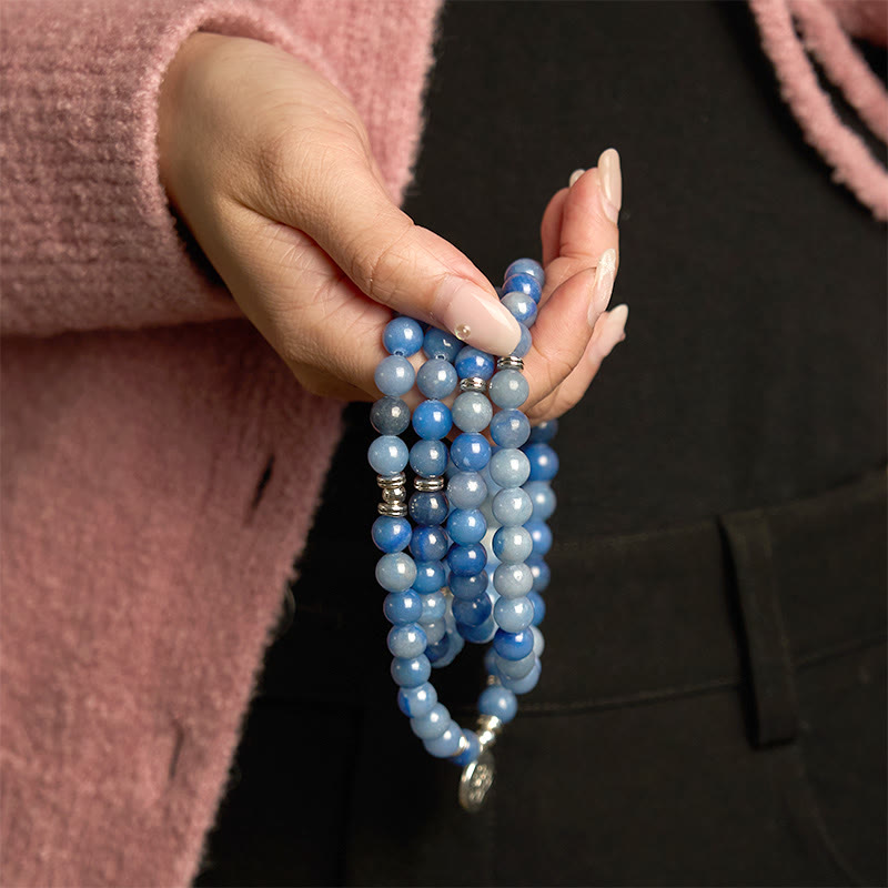 Multi-Layer Blue Aventurine Lotus 108-Bead Mala Bracelet — product view 3