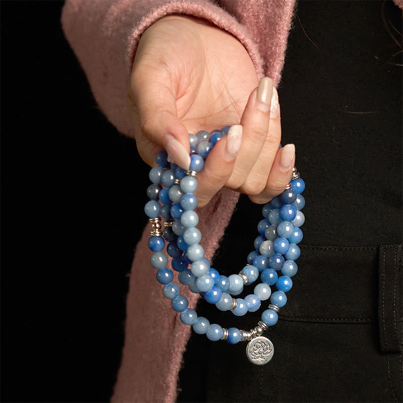 Multi-Layer Blue Aventurine Lotus 108-Bead Mala Bracelet — product view 4
