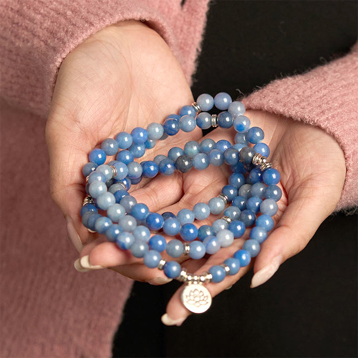 Multi-Layer Blue Aventurine Lotus 108-Bead Mala Bracelet — product view 6