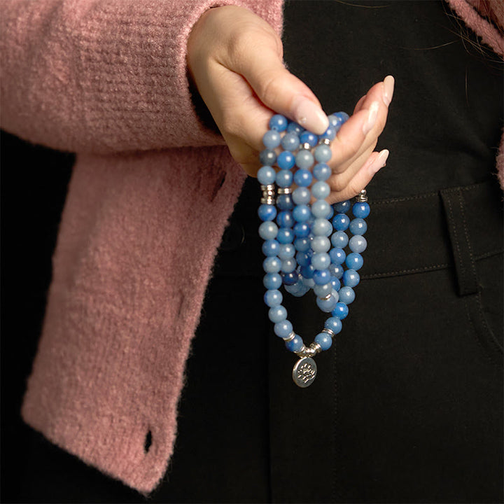 Multi-Layer Blue Aventurine Lotus 108-Bead Mala Bracelet — product view 7