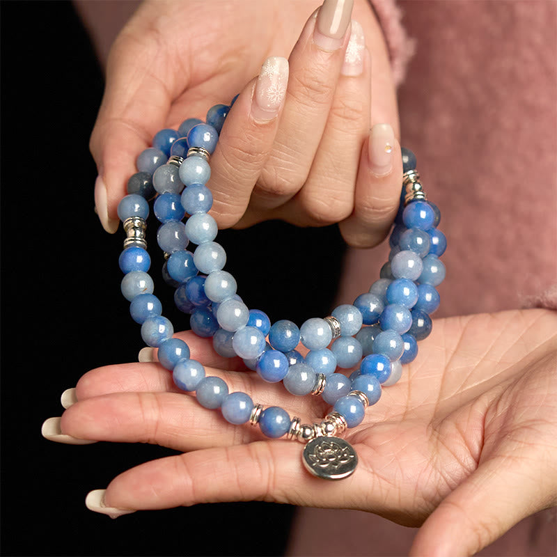Multi-Layer Blue Aventurine Lotus 108-Bead Mala Bracelet — product view 10