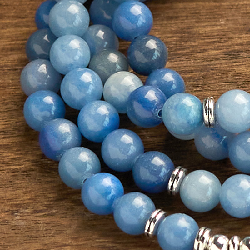 Multi-Layer Blue Aventurine Lotus 108-Bead Mala Bracelet — product view 11