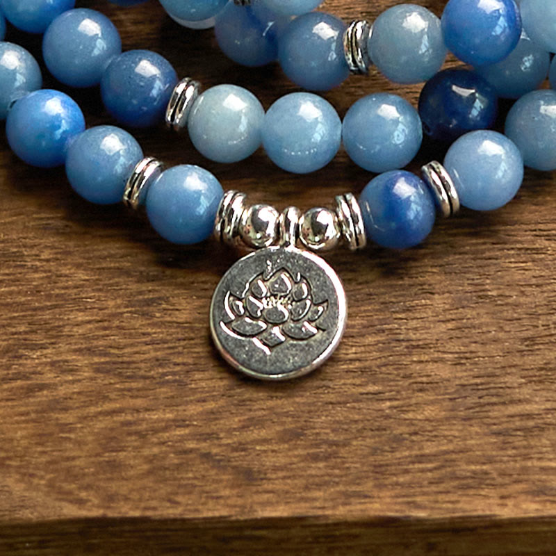 Multi-Layer Blue Aventurine Lotus 108-Bead Mala Bracelet — product view 12