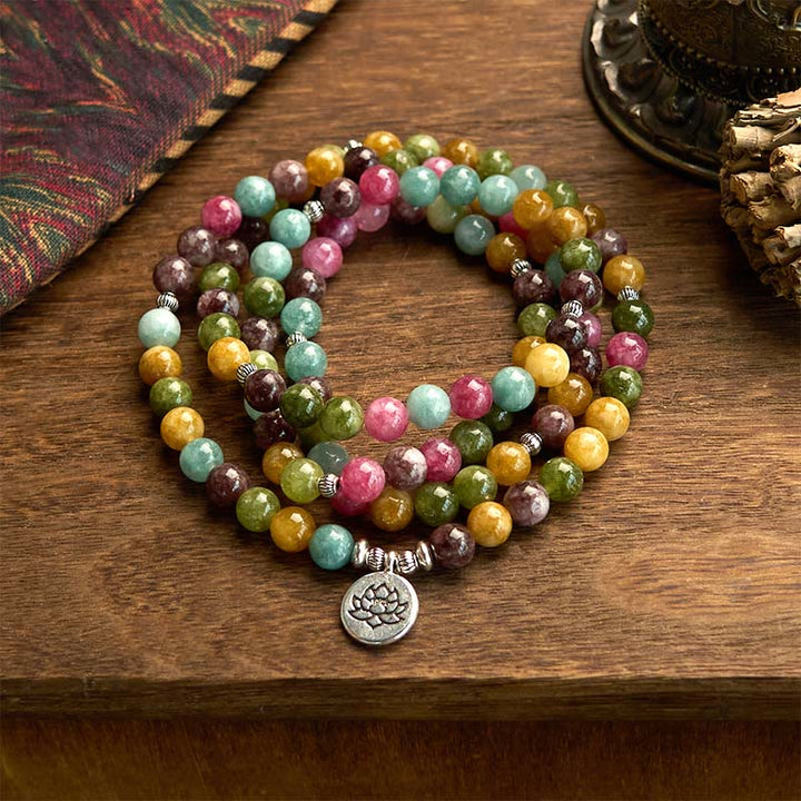 Multi-Layer Tourmaline Lotus 108-Bead Mala Bracelet — main product view