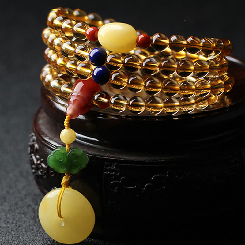 Citrine Amber Buckle Red Agate Pi Xiu 108-Bead Mala Bracelet — main product view