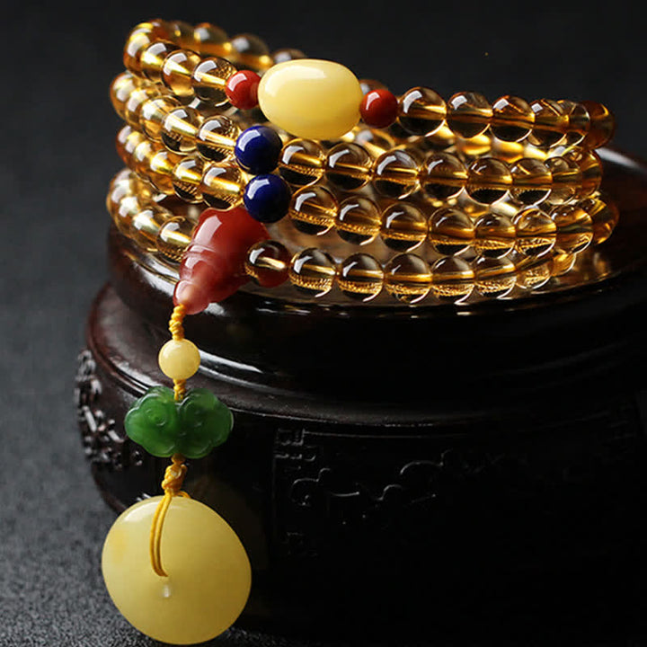 Citrine Amber Buckle Red Agate Pi Xiu 108-Bead Mala Bracelet — main product view