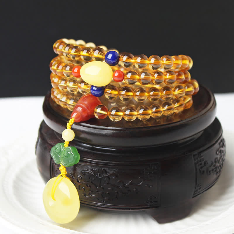 Citrine Amber Buckle Red Agate Pi Xiu 108-Bead Mala Bracelet — product view 2