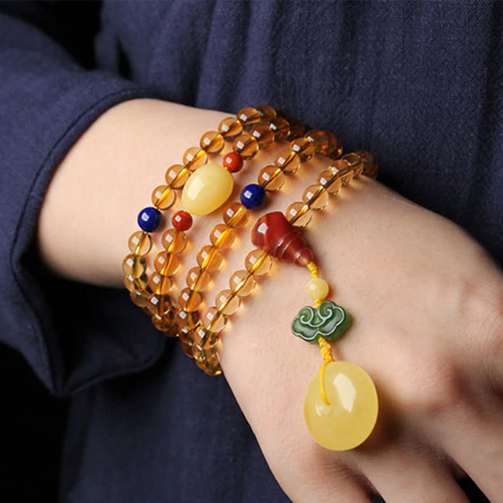 Citrine Amber Buckle Red Agate Pi Xiu 108-Bead Mala Bracelet — product view 3
