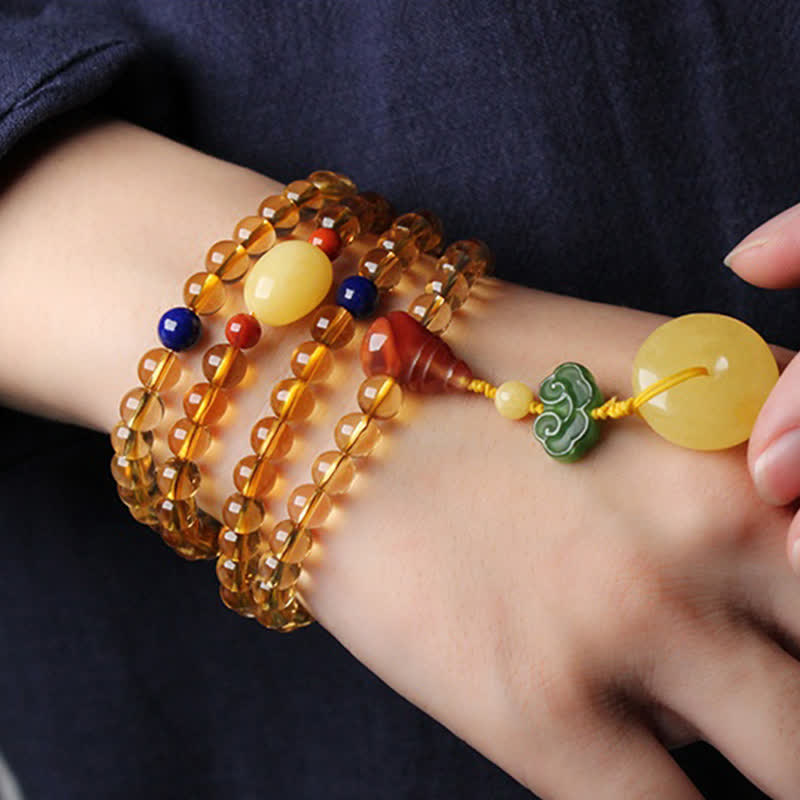 Citrine Amber Buckle Red Agate Pi Xiu 108-Bead Mala Bracelet — product view 4