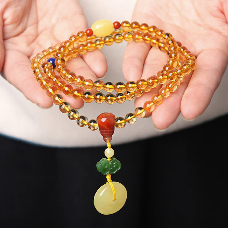 Citrine Amber Buckle Red Agate Pi Xiu 108-Bead Mala Bracelet — product view 5