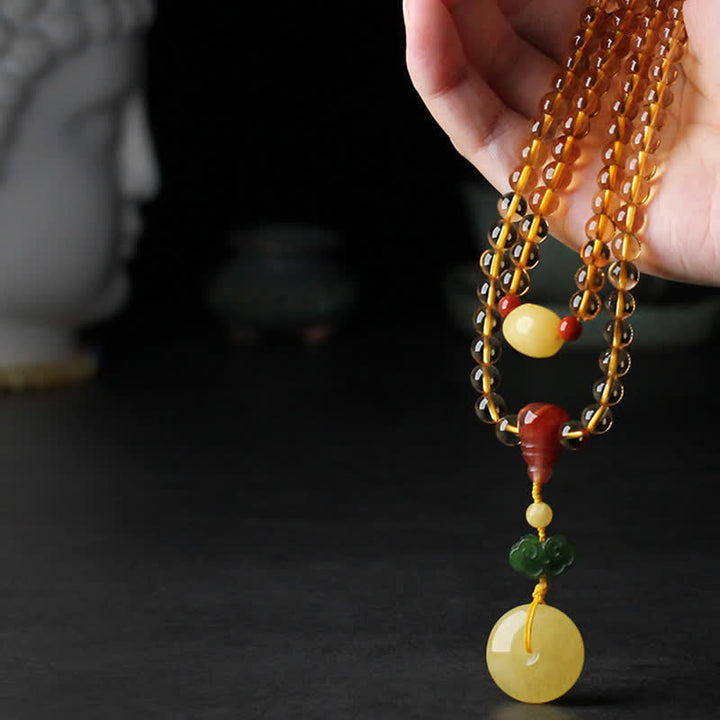 Citrine Amber Buckle Red Agate Pi Xiu 108-Bead Mala Bracelet — product view 6