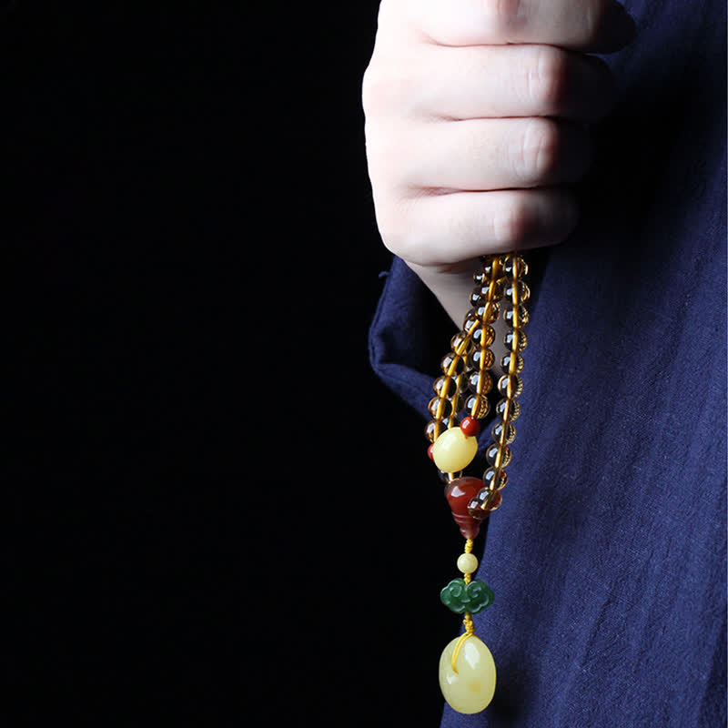 Citrine Amber Buckle Red Agate Pi Xiu 108-Bead Mala Bracelet — product view 8
