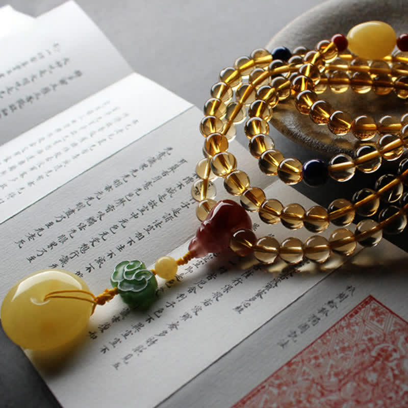 Citrine Amber Buckle Red Agate Pi Xiu 108-Bead Mala Bracelet — product view 9