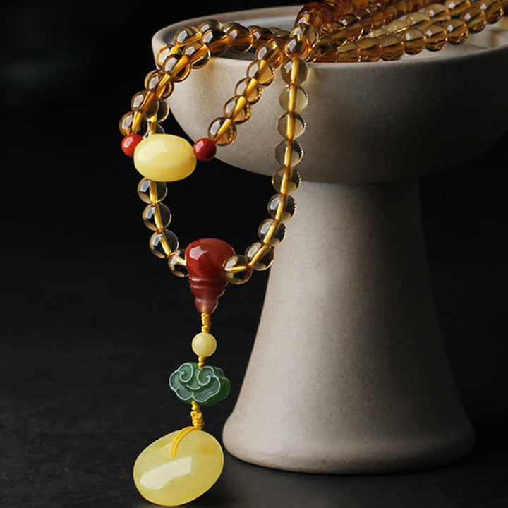 Citrine Amber Buckle Red Agate Pi Xiu 108-Bead Mala Bracelet — product view 10