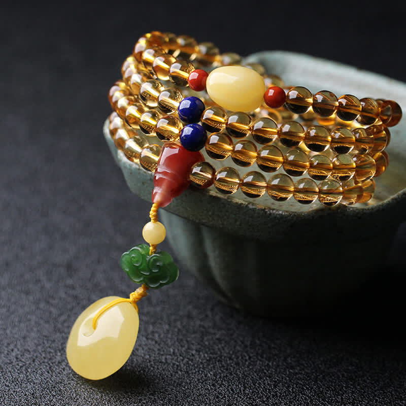 Citrine Amber Buckle Red Agate Pi Xiu 108-Bead Mala Bracelet — product view 11