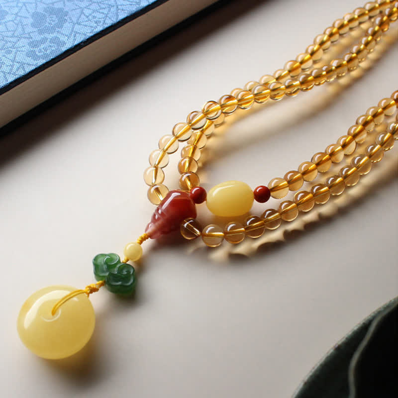 Citrine Amber Buckle Red Agate Pi Xiu 108-Bead Mala Bracelet — product view 12
