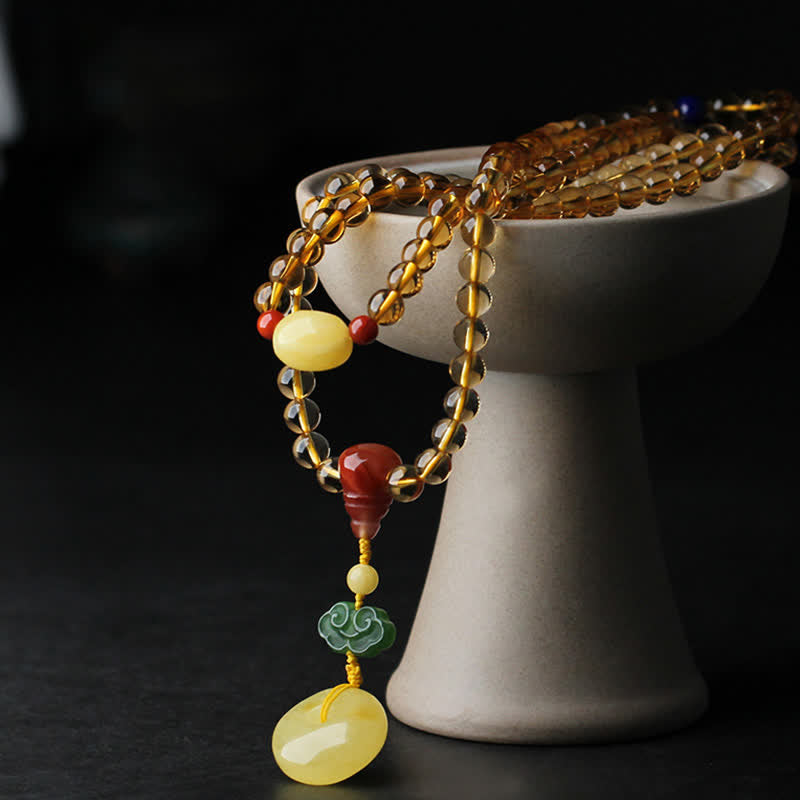 Citrine Amber Buckle Red Agate Pi Xiu 108-Bead Mala Bracelet — product view 13