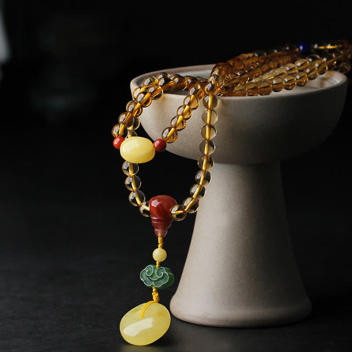 Citrine Amber Buckle Red Agate Pi Xiu 108-Bead Mala Bracelet — product view 13