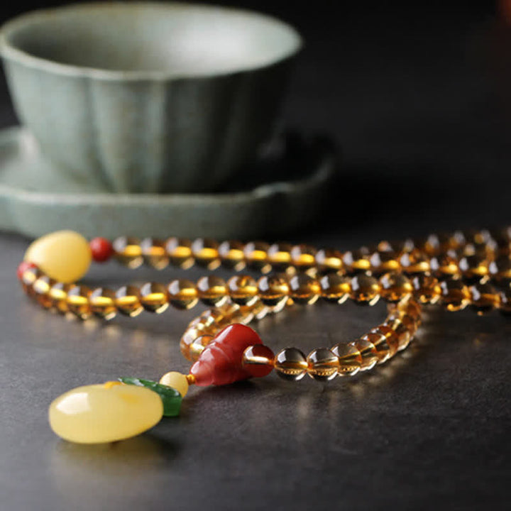 Citrine Amber Buckle Red Agate Pi Xiu 108-Bead Mala Bracelet — product view 14