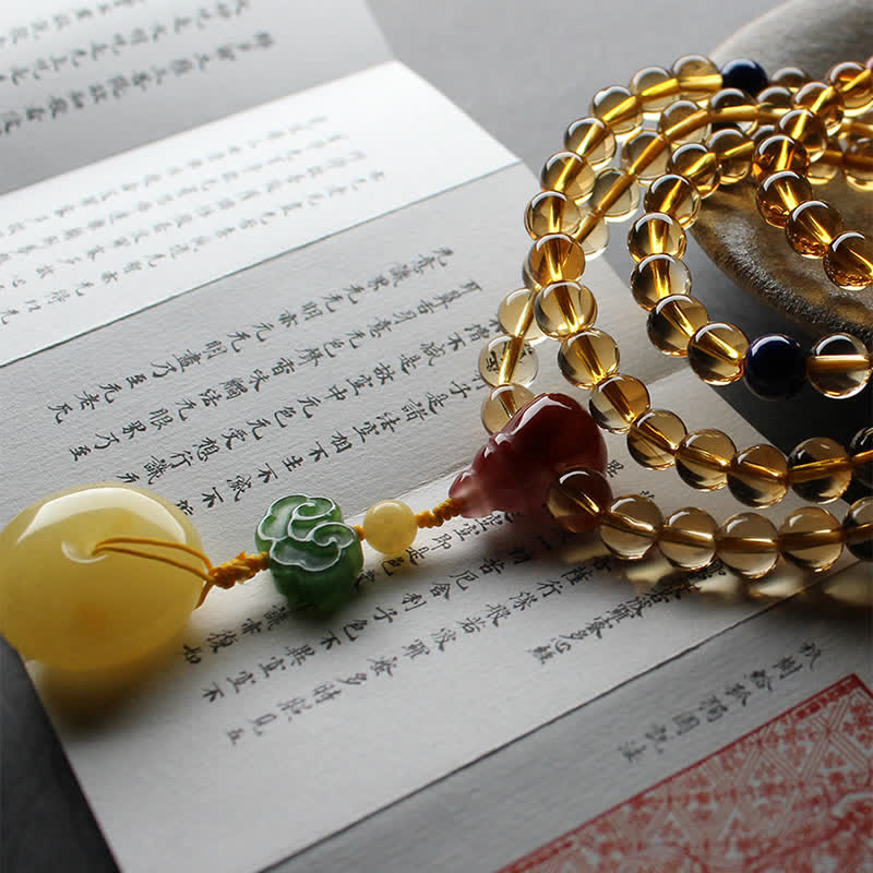 Citrine Amber Buckle Red Agate Pi Xiu 108-Bead Mala Bracelet — product view 15
