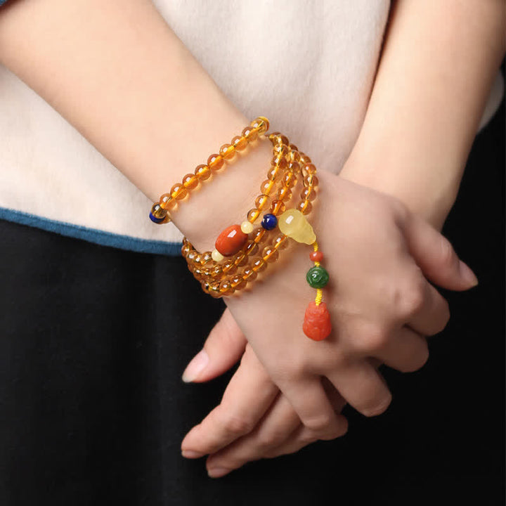 Citrine Amber Buckle Red Agate Pi Xiu 108-Bead Mala Bracelet — product view 19
