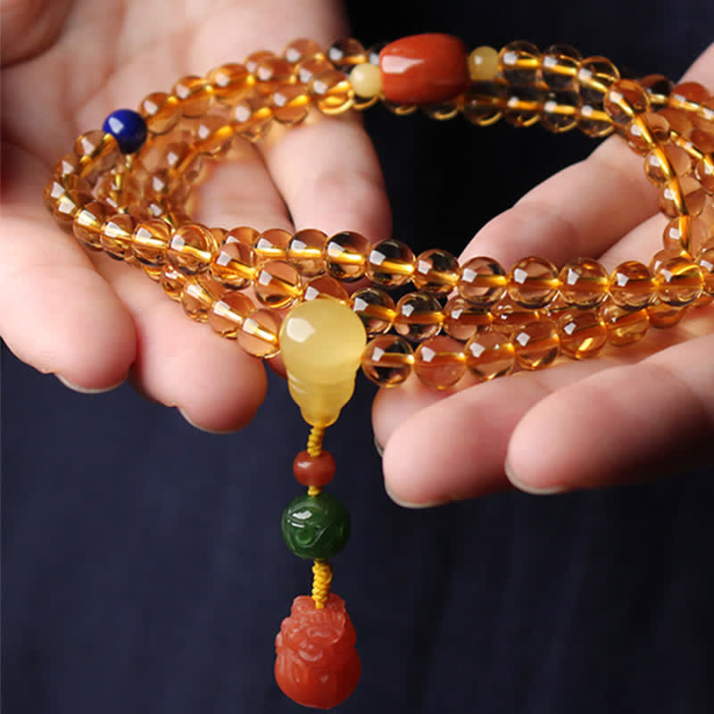 Citrine Amber Buckle Red Agate Pi Xiu 108-Bead Mala Bracelet — product view 20