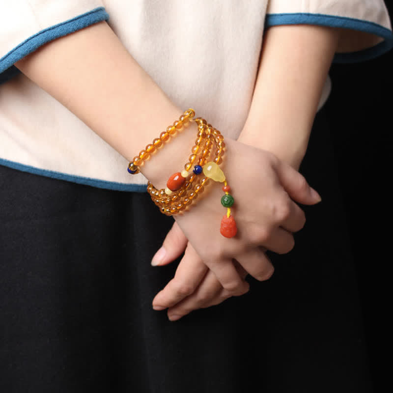 Citrine Amber Buckle Red Agate Pi Xiu 108-Bead Mala Bracelet — product view 24