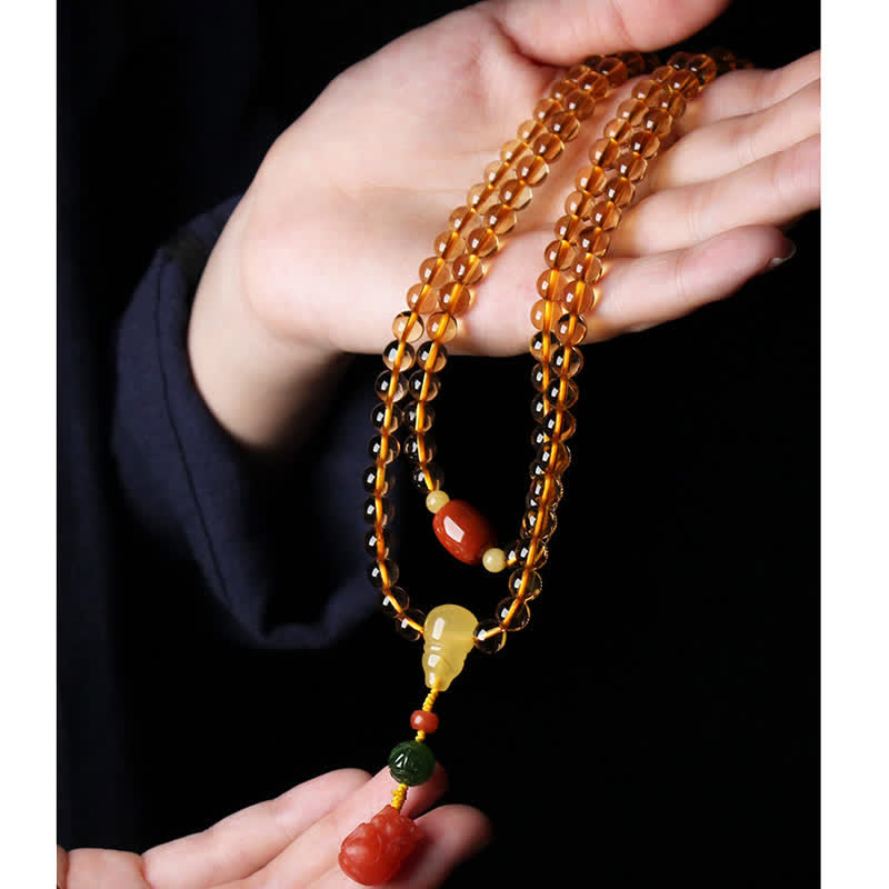 Citrine Amber Buckle Red Agate Pi Xiu 108-Bead Mala Bracelet — product view 25