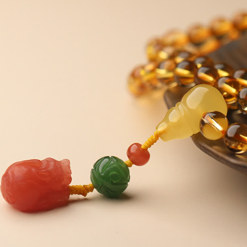 Citrine Amber Buckle Red Agate Pi Xiu 108-Bead Mala Bracelet — product view 26