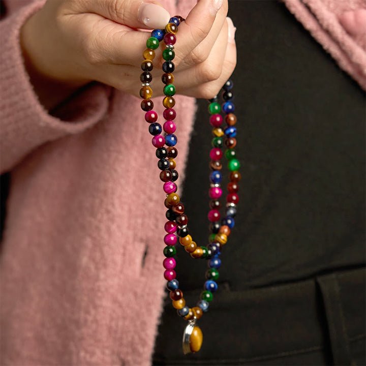 Colorful Tiger Eye Stone Multi-Turn 108-Bead Mala Bracelet — product view 3