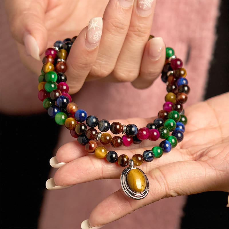 Colorful Tiger Eye Stone Multi-Turn 108-Bead Mala Bracelet — product view 4