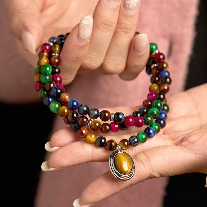 Colorful Tiger Eye Stone Multi-Turn 108-Bead Mala Bracelet — product view 4